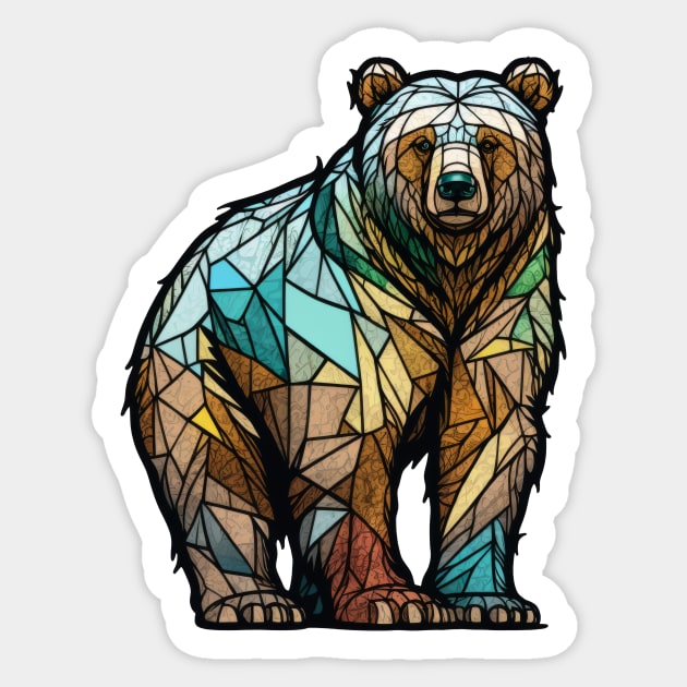 Grizzly Bear Animal Portrait Stained Glass Wildlife Outdoors Adventure Sticker by Cubebox